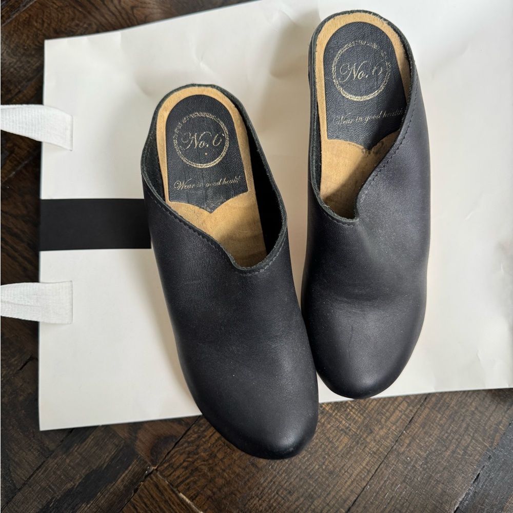 Black Leather Slip-On Mules